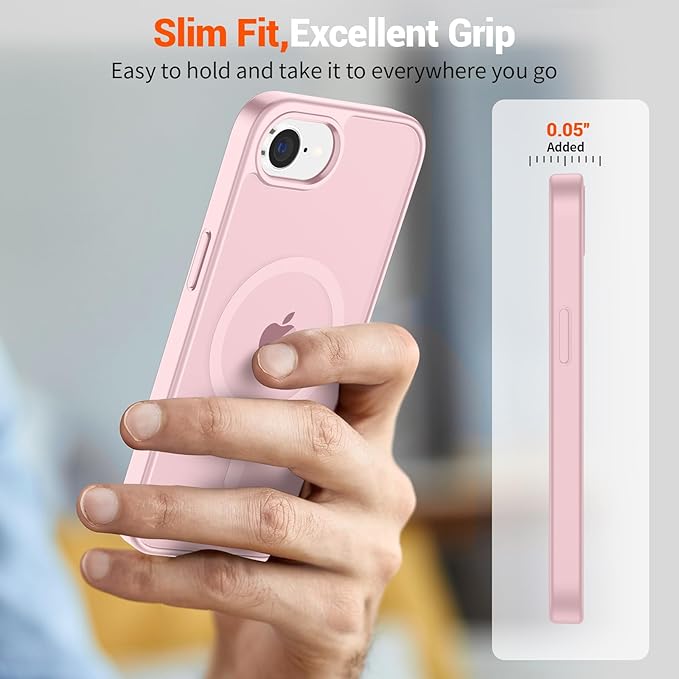 SUPFINE Magnetic for iPhone 17e Case/iPhone 16e Case (Compatible with MagSafe) (Military Grade Drop Protection) Translucent Matte Shockproof Phone Cover,Light Pink