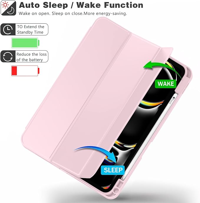 ZryXal New iPad Pro 13 Inch Case (M5) 2025 / (M4) 2024 with Pencil Holder, Smart iPad Case [Support Pencil Pro and Pencil (USB-C)], Support Touch ID and Auto Wake/Sleep (New Pink)