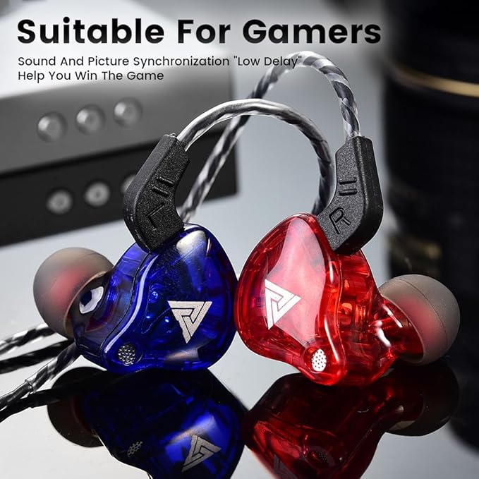 Gaming Earbuds with Mic,Universal 3.5mm HiFi Sport Headphones in Ear Earphone for Running with Microphone Headset Music Earbuds (withmic, Red and Blue)