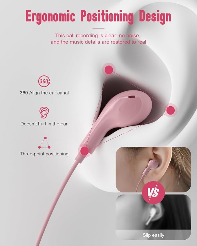 USB C Headphones for iPhone17 16 Pro Max 15 Plus iPad Pro Samsung Galaxy S24 S23 Ultra S26 S25 S22 S21 Wired Earbuds Magnetic in-Ear Type C Earphone with Microphone Volume Control HiFi Stereo Pink