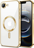 Hython Magnetic Clear for iPhone 16e Case with Camera Lens Protector [Compatible with MagSafe] Luxury Plating Edge Slim Soft TPU Cover Protective Phone Case for iPhone 16e 6.1", Gold