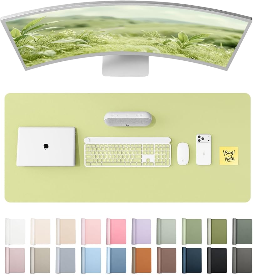 YSAGi Leather Desk Protector, Office Mat, Large Mouse Mat, Non-Slip PU Leather Blotter, Laptop Pad, Waterproof Writing Pad for Office and Home (Peak Green, 47" x 17")