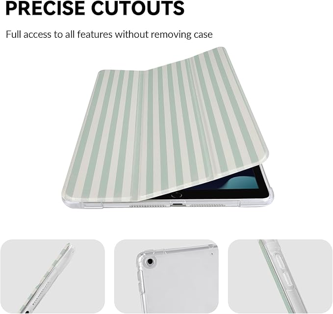 Lovmooful Compatible for iPad 5/6 (9.7-Inch,2018/2017 Model,6th/5th Generation) Case with Pencil Holder Cute Striped with Aesthetic Design Soft TPU Trifold Stand Protective-Green