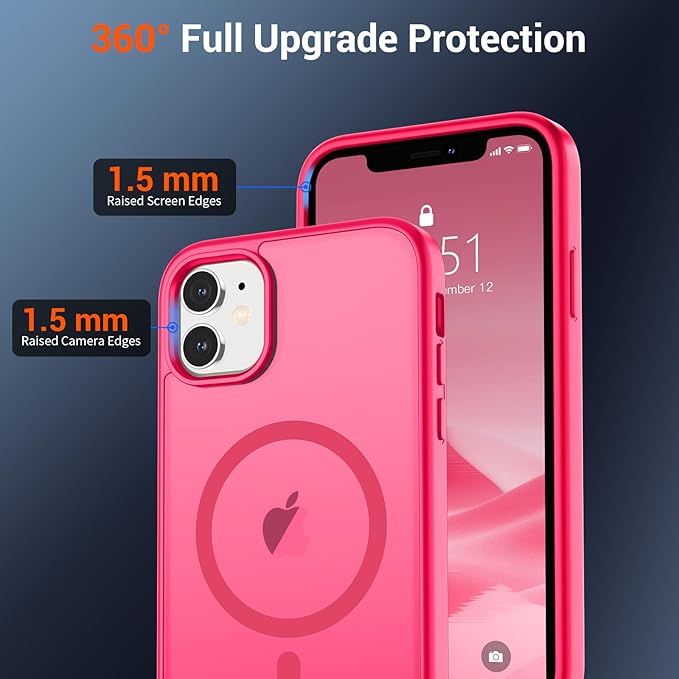 SUPFINE Magnetic for iPhone 12 Mini Case & iPhone 13 Mini Case (Compatible with MagSafe) (Military Grade Drop Protection) Slim Translucent Matte Shockproof Phone Cover,Hot Pink