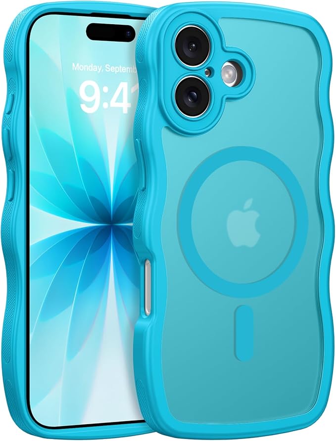 BENTOBEN Magnetic for iPhone 17 Case, Cute Wavy Full Camera Protection [Compatible with MagSafe] Translucent Matte Anti-Slip Bumper Women Girls Boys Protective Cover for 17 6.3", Lake Blue