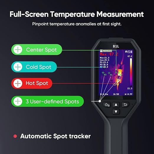 HIKMICRO B1L 160 x 120 IR Resolution Thermal Imaging Camera with WiFi, 25Hz Refresh Rate, 3.2" LCD Screen, Handheld 19200 Pixels Thermal Imager with High Temperature Alarm