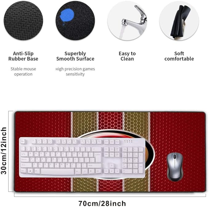 Large Gaming Mouse Pad,Stitched Edges Extended Mousepad with Non-Slip Rubber Base for Laptop Computer Desktop Keyboard,Football Fans Red Design Mat