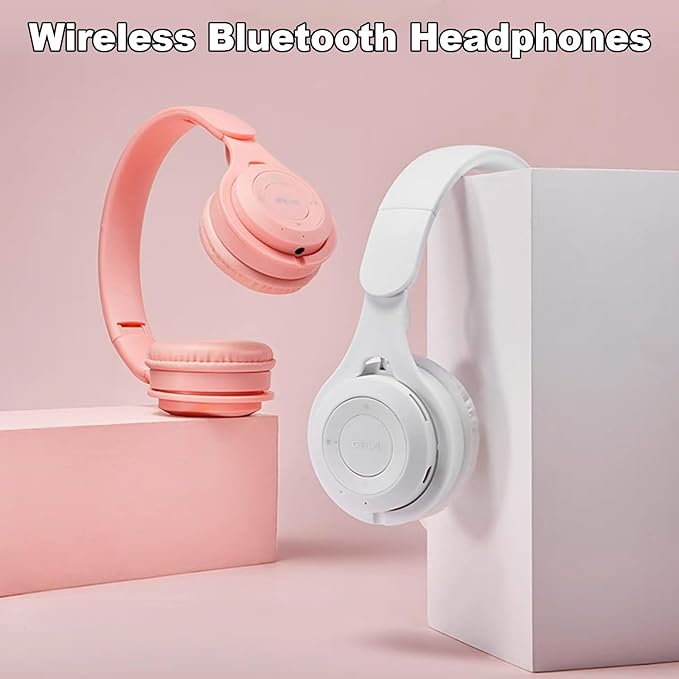 Upgraded Hybrid Noise Cancelling Bluetooth Headphones Over Ear Wireless Bluetooth with Mic Soft-Earpads HiFi Stereo Foldable Lightweight Headset Deep Bass for Home Office Cellphone PC Pink
