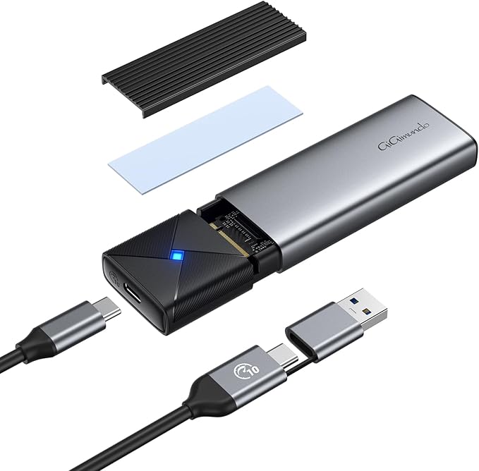GiGimundo M.2 NVMe SATA SSD Enclosure Adapter Tool-Free, USB 3.2 Gen 2 (10Gbps) to PCI-E NGFF SATA M-Key/(B+M) Key External SSD Enclosure Support UASP for SSDs 2230/2242/2260/2280