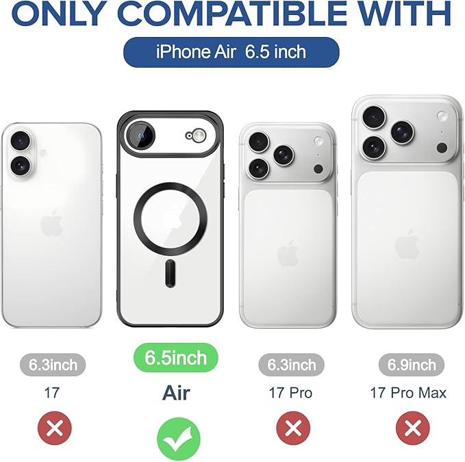 Hython Magnetic Clear for iPhone Air Case with Camera Lens Protector [Compatible with MagSafe] Luxury Plating Edge Slim Soft TPU Cover Protective Phone Case for iPhone Air 6.5", Matte Black