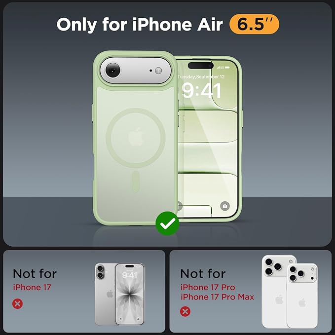 Miracase Magnetic for iPhone Air Case with Screen Protector(Compatible with MagSafe), Slim Thin Translucent Matte Military-Grade Protected Phone Cover for iPhone 17 Air 6.5", Green