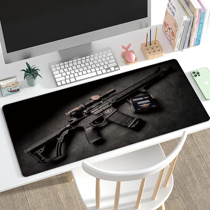31.5x11.8 Inch Non-Slip Long Extended Large Gaming Mouse Pad with Stitched Edges XL Laptops Keyboard Mouse Mat (Black Gun)