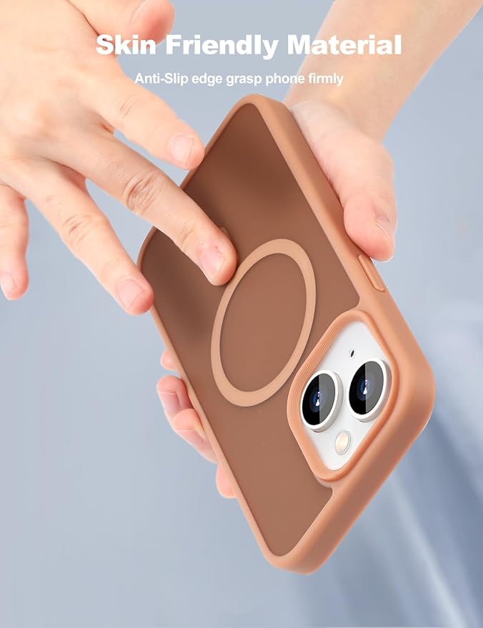 Tigowos for iPhone 15 Magnetic case Fits MagSafe 15FT Drop Resistant Skin Friendly Feeling Heavy Duty Shockproof Back Cover Fits iPhone 15 Phone Cases 6.1", Matte Brown