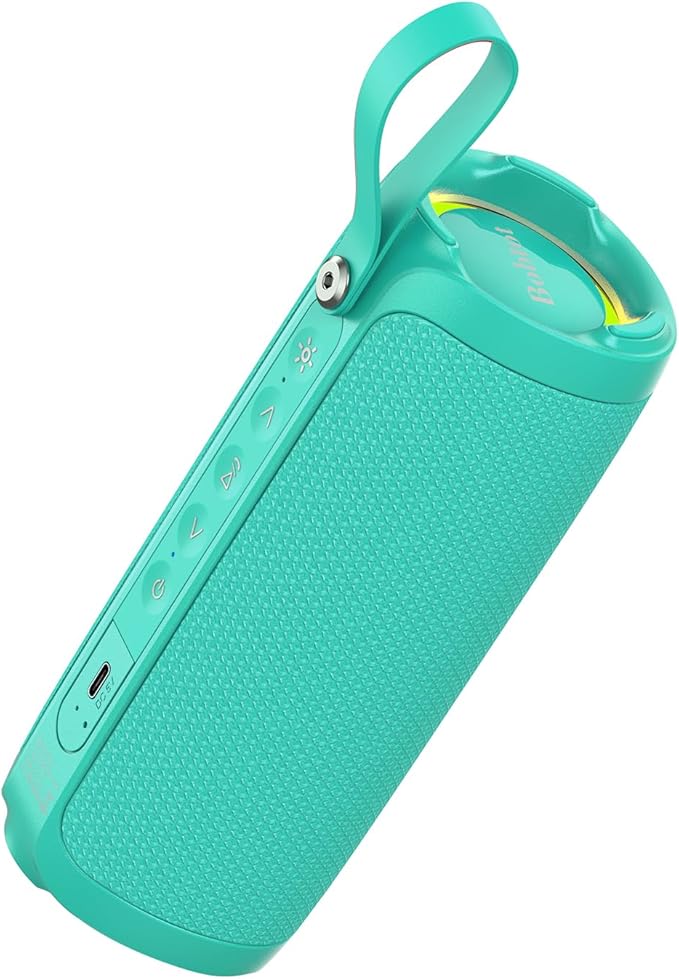 Bobtot Portable Bluetooth Speaker, IPX6 Waterproof Speaker with Punchy Bass, 15W Loud Sound, RGB, 15H Playtime, Dual Pairing for Party, Camping, Beach, Teal