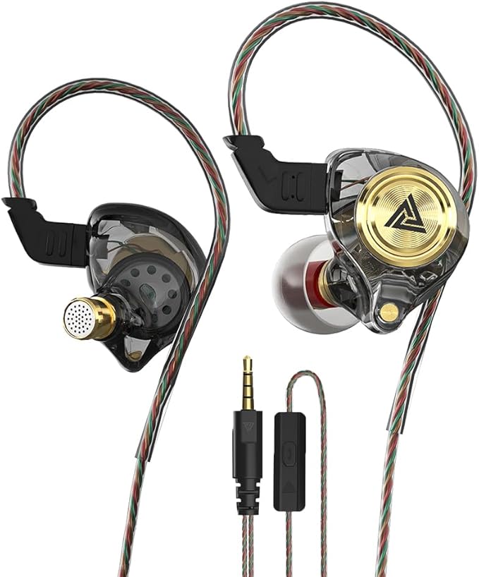 Wired Gaming Earbuds, Ak3file in Ear Monitors, Deep Bass Sound Wired Earbuds, HiFi in Ear Headphones with 1DD 10mm Dynamic Driver, IEM for Music Gaming Video Calling (Black)