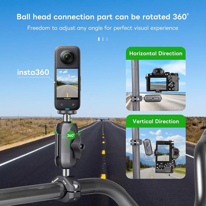 FANAUE GB-02 Aluminum 1" Ball Adapter with 1/4"-20 Threaded Stud for Action Camera, Compatible with RAM Mount B Size Socket Arm Phone Holder Motorcycle Riding Photography Sports