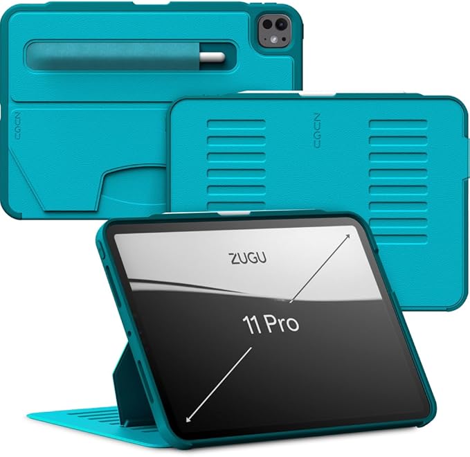 Zugu Case for iPad Pro 11 (M4/M5) 2024/2025, Slim Protective Cover with Apple Pencil Holder, Auto Wake/Sleep, Multiple Viewing Angles, iPad Pro 11 Inch Cover, Phone Protector, Aqua