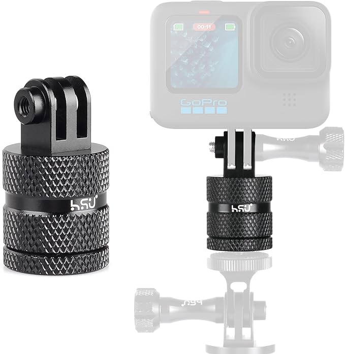 HSU Aluminum 1/4 inch 20 Camera Mount, 360 Degree Rotation Tripod Adapter Fits GoPro Hero, DJI Osmo Action Camera Insta360 Ace Pro AKASO Campark and Other Standard 1/4 Accessories
