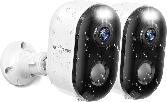 Armorcope Security Cameras Wireless Outdoor, Battery Powered 2k Color Night Vision, AI Motion Detection, IP66 Weatherproof, 2-Way Talk, SD/Cloud Storage, 2.4Ghz WiFi Cameras for Home Security(2 Pack)
