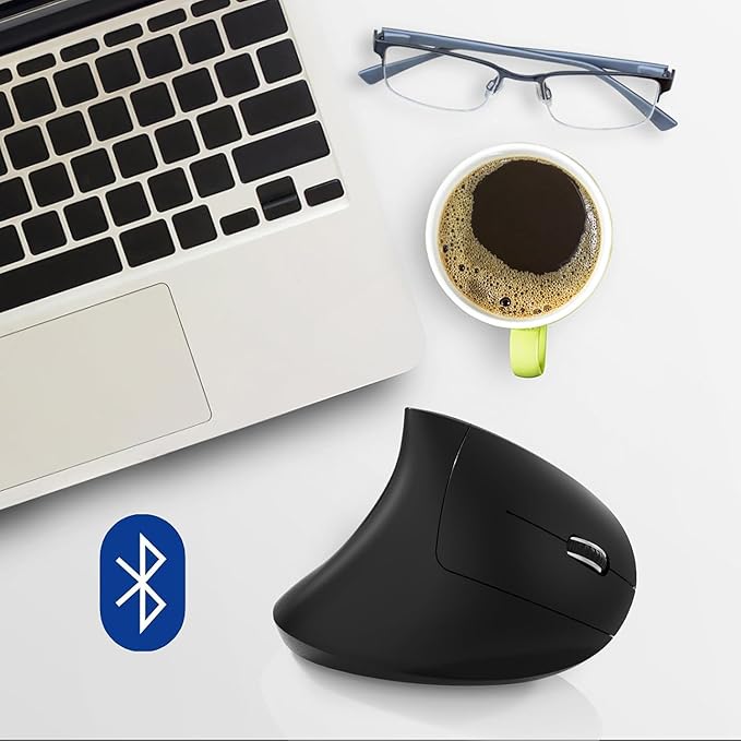 Bluetooth Mouse,Type-c and USB 2.4G Wireless Vertical Mouse Rechargeable Ergonomic Mouse, 800/1200 /1600 DPI, Buttons for Laptop, Desktop, PC, MacBook,Mac Computer (Black)