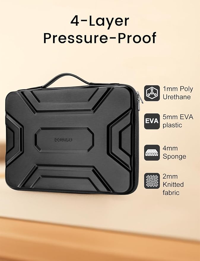DOMISO 14 inch Laptop Sleeve with Handle, Shockproof & Waterproof EVA Protective Laptop case, Hard Laptop Sleeve for 14" HP Dell Asus Lenovo Laptop, Black