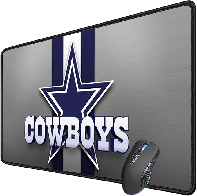 Large Gaming Mouse Pad,Stitched Edges Extended Mousepad with Non-Slip Rubber Base for Laptop Computer Desktop Keyboard,Football Fans White Blue Design Mat