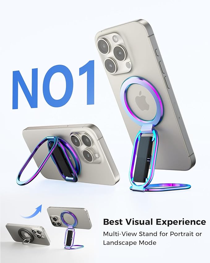 [2025 Upgraded] SUPERONE for MagSafe Phone Grip for MagSafe Kickstand Compatible with Mag Safe Finger Loop, 4-in-1 Phone Ring Holder Strap for iPhone 17/16/15/14/13 Series and Mag Safe Case - Colorful