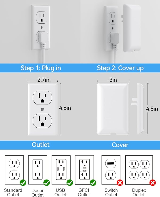 Flat Extension Cord with Outlet Cover & Cable Clips- 5 FT, 1625W Child Proof Extension Cord with 3 AC Outlet 4 USB (24W/4.8A), Flat 90 Degree Power Strip for Behind Furniture Couch Sofa TV, etc