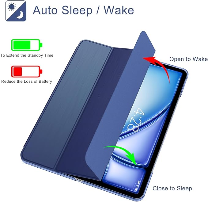 Soke Case for iPad Air 13 Inch (M3/M2) 2025/2024,iPad Pro 12.9 2022 2021(6th 5th Generation) - [Slim Trifold Stand + Auto Wake/Sleep],Protective Hard PC Back Cover (Dark Blue)