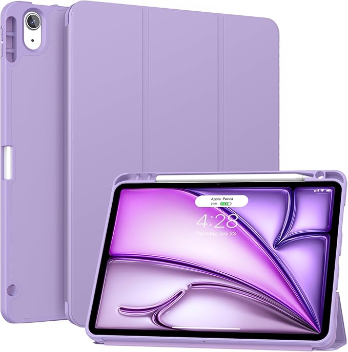 Soke Case for New iPad Air 11 Inch (M4/M3/M2, 2026-2024), iPad Air 5th/4th Generation 10.9 Inch (2020-2022) with Pencil Holder, Soft TPU Back Cover & Auto Sleep/Wake, Lilac