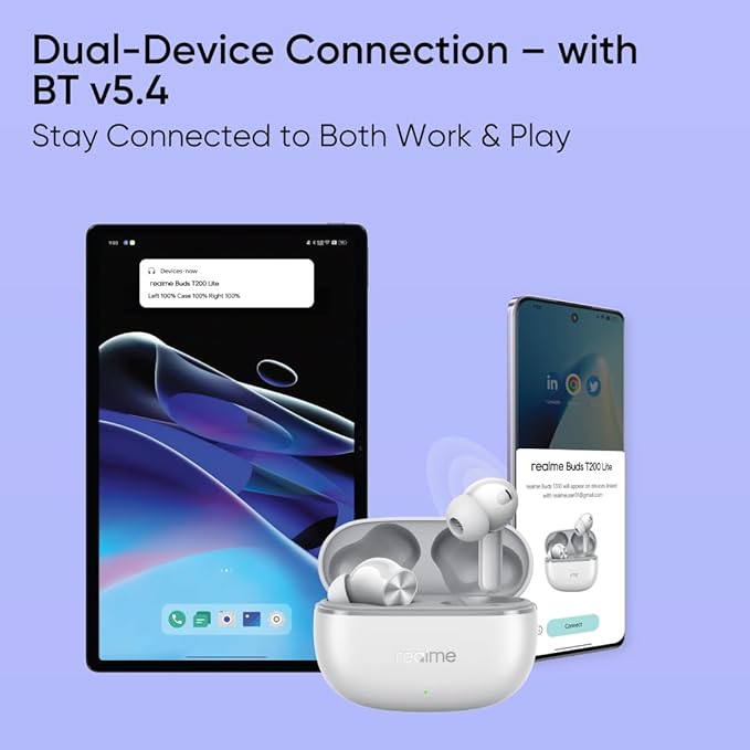 realme Buds T200 Lite Bluetooth in Ear Earbuds,4 Mic, AI ENC for Calls,48 Hours Total Playback with Fast Charging and Ultra Low Latency Gaming TWS, Google Fast Pair, with mic - (Gray)