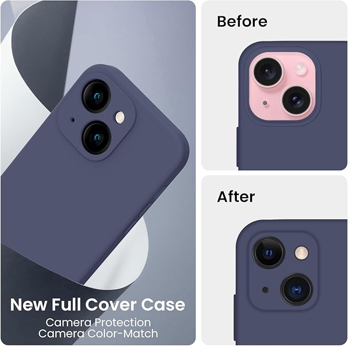 FireNova Designed for iPhone 15 Case, Silicone Upgraded [Camera Protection] Phone Case, Soft Anti-Scratch Microfiber Lining Inside, 6.1 inch, Navy Blue