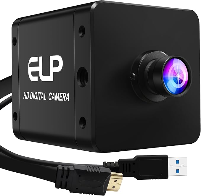 ELP 4K 60fps USB3.0 HDMI Camera H.264 Wide Angle High Speed UVC Lightburn Cameras for Computer Low Illumination Simultaneous Output PC Webcam M12 100° Web_Camera for Windows Linux Mac TV Projector