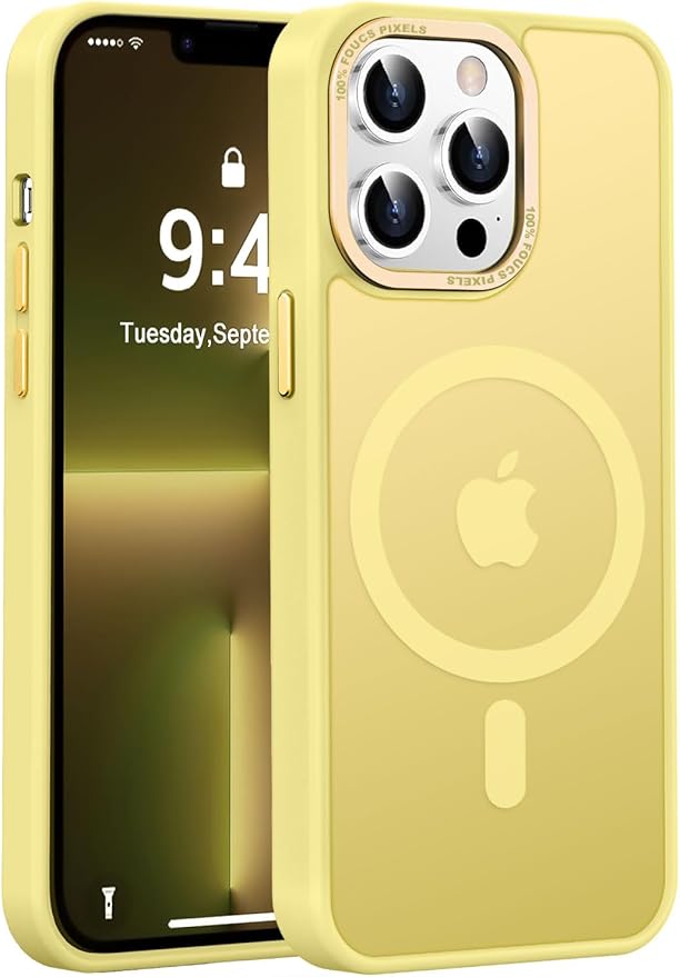 Newfuture Designed for iPhone 13 Pro Max Case with Magnetic [13 FT Military Drop Protection] [Compatible with Magsafe] Slim Translucent Matte Shockproof with Anti-Fingerprint Phone Case, Yellow