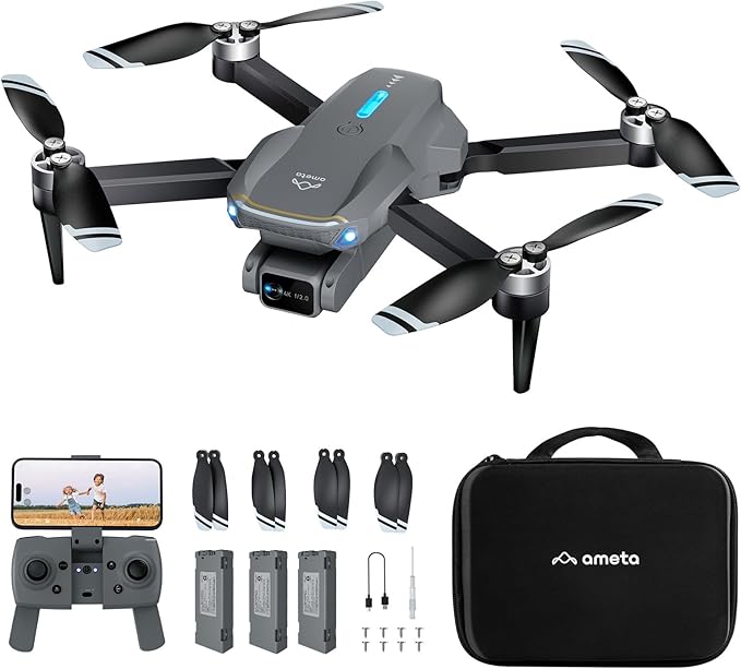Ameta Drones with Camera for Adults 4k UHD, S20 Lite Brushless Motor FPV Foldable RC Drones for Adults Kids Beginners with 54 Mins Long Flight, Altitude Hold, Headless Mode, Circle Fly, 360° Flips