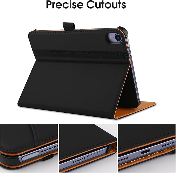 iPad mini 7 Case (A17 Pro) 2024, iPad mini 6 Case 2021, iPad mini 7th/6th Generation Case 8.3 Inch,Premium PU Leather Folio Stand Cover with Pencil Holder and Multi-Viewing Angles（Black）