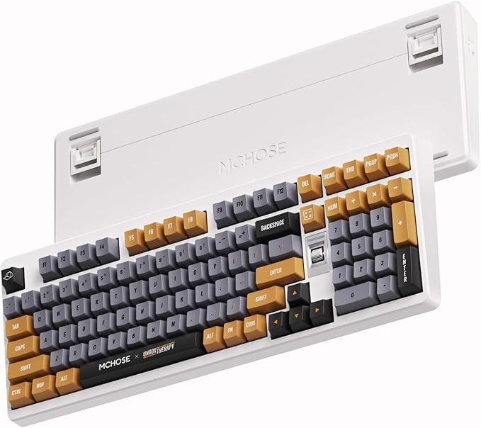 MCHOSE UT98 Wireless Mechanical Keyboard Compact Gaming Keyboard with Knob Tri-Mode Connection Hot Swappable Custom Creamy Keyboard Gasket Structure Pre-lubed Linear Switches RGB Retro ICY