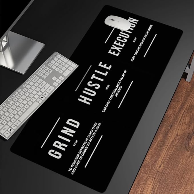 Motivational Office Long Mouse Pad Desk Pad Big Mouse Mat Inspirational Black Keyboard Hustle Desktop Entrepreneur Quote Mousepad for Mens Teens Gifts Daily Reminder 31.5"x15.7"
