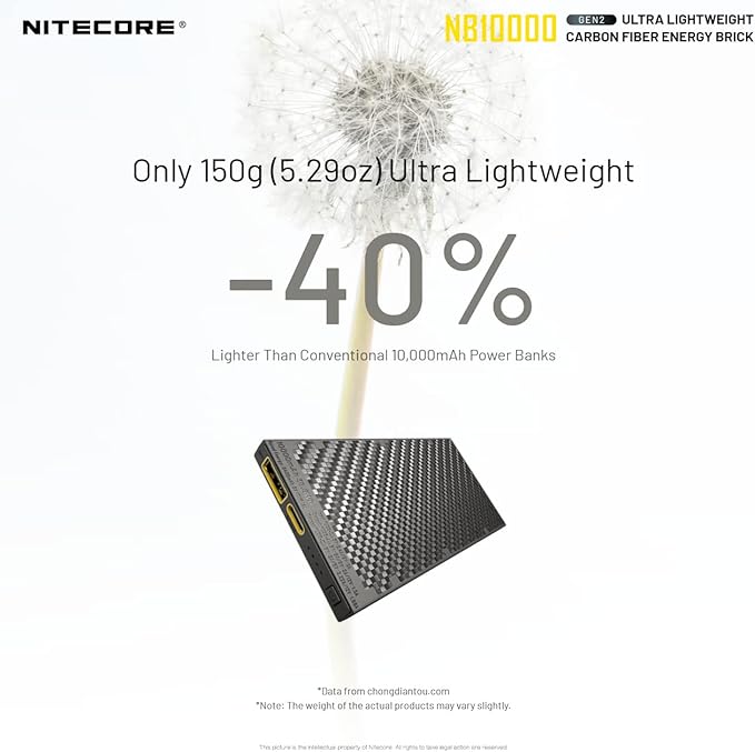 Nitecore NB10000 Gen II (Gen 2) Ultra-Slim Power Bank, 10000mAh QC Quick-Charge USB and USB-C Dual Outputs with Cables for Phones, Flashlights and Headlamps, Dual Cable Bundle