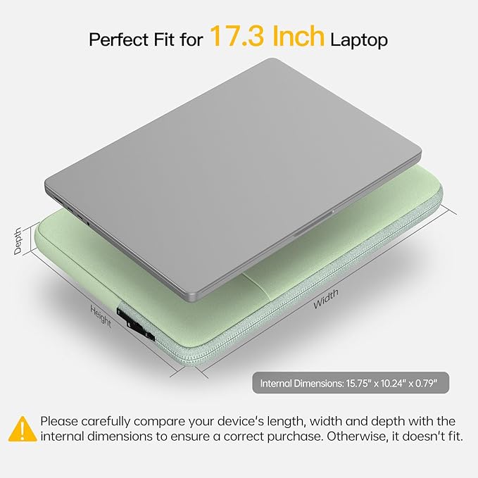 Laptop Sleeve Case 17 inch, Padded Shockproof Travel Carrying Bag for HP 17.3 inch Laptop, Pavilion 17, Envy 17 17t, Lenovo ideapad 17, Dell Inspiron 17 Water-Resistant Computer Cover -Green
