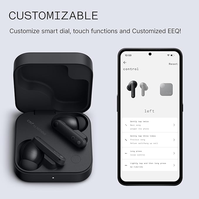 CMF Buds Pro 2 Wireless Earbuds with Smart Dial, 50dB Hybrid Noise Cancelling Earbuds Wireless Bluetooth 5.3, 11mm Bass with LDAC, 6 Hi-Res Audio Mics, 43H Playtime, Fast Charging Case, Dark Grey