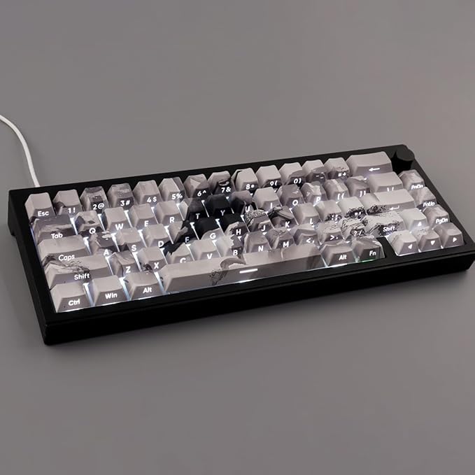 Tsungup PBT Side Print Keycaps,135 Keys Dye Sub Shine Through Keycap Set,Gray White Inked Bird Custom Key caps Cherry Profile Keycaps for Cherry MX Switches Mechanical Keyboards