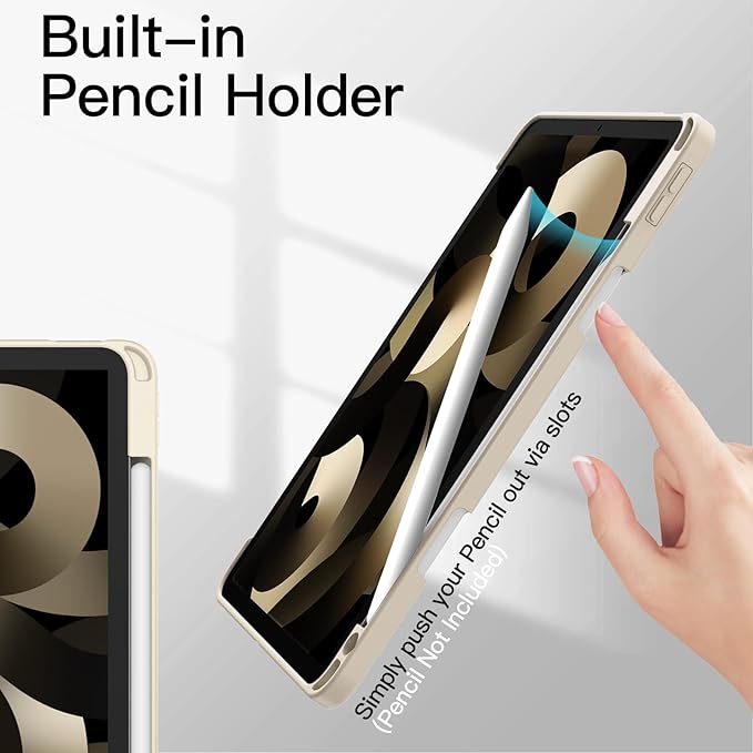 JETech Case ONLY for iPad Air 11-Inch M4/M3/M2 (2026/2025/2024), iPad Air 5/4 (2022/2020 5th/4th) with Pencil Holder, Clear Transparent Back Slim Stand Shockproof Tablet Cover (Starlight)