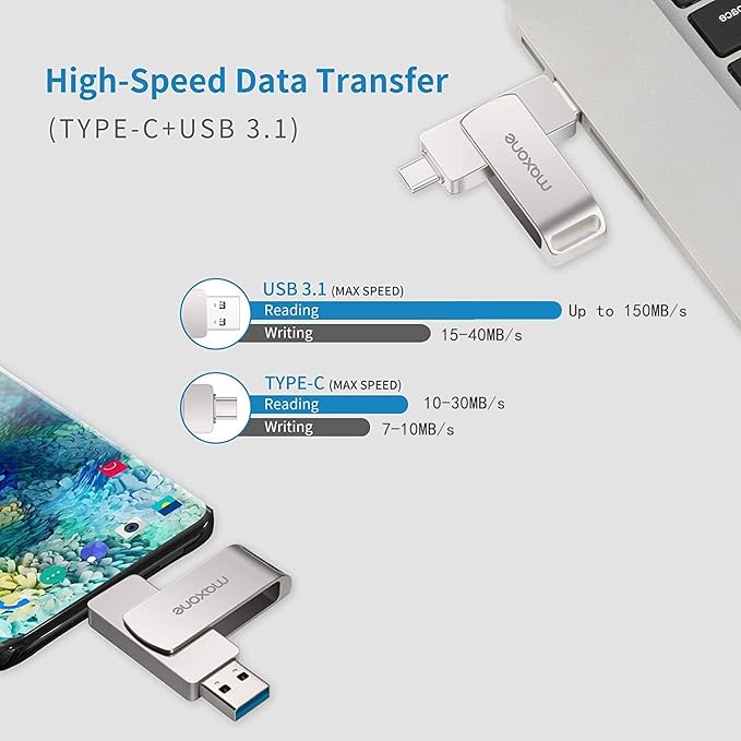 Maxone 64GB Flash Drive USB Type C Both 3.0 Tech - 2 in 1 Dual Drive Memory Stick High Speed OTG, Compatible with Android Smartphone Computer, MacBook, Chromebook Pixel