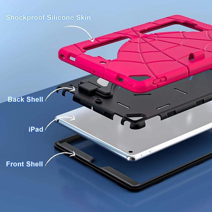 AKABEILA Compatible with Apple iPad 10.2 7th 8th 9th(2019/2020/2021) Tablet Case，Lightweight Shockproof Rugged Protective Cover with Kickstand for Kids Children Boys Babies Strawberry Black