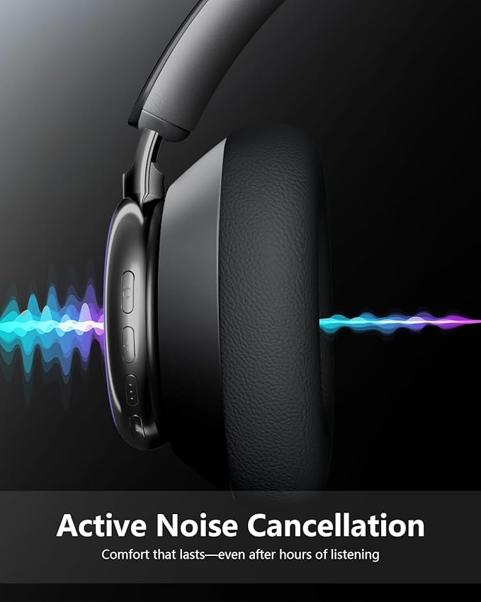 Wentronic Y03 Bluetooth Headphones Wireless Active Noise Cancelling Over Ear Headphones 48 Hours Playtime High Sound Quality 6 EQ Music Mode Headphones with Soft Ear Cushion - Grey