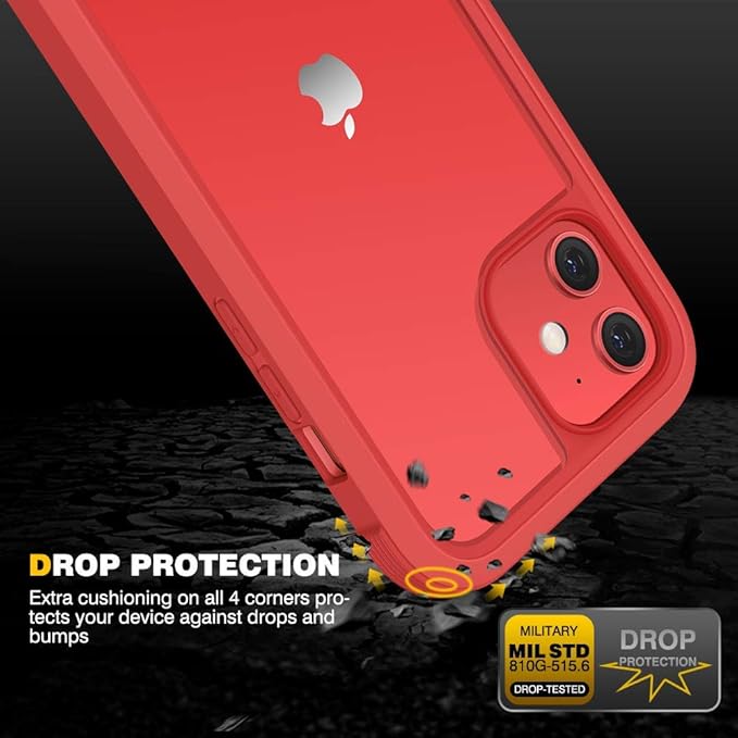 Diaclara Designed for iPhone 12 Mini Case, Full Body Rugged with Built-in Touch Sensitive Anti-Scratch Screen Protector, Soft TPU Bumper Case Designed for iPhone 12 Mini 5.4" (Red and Clear)