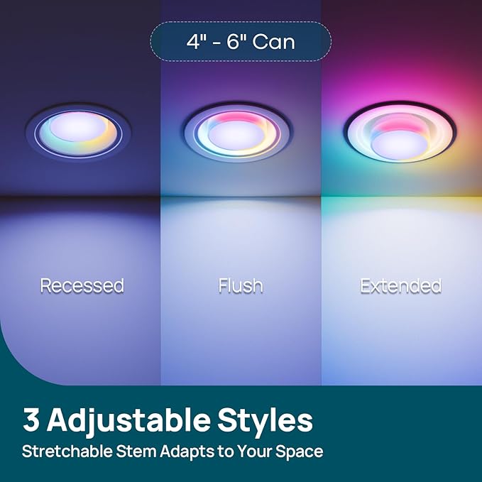 Linkind Matter BR30 Smart Light Bulbs with Stretchable Design & 4-Zone Aurascape Color, 850LM Recessed Smart Flood Light Bulb, Works with Alexa/Apple Home/Google Home, Music Sync Light Show, 2 Pack