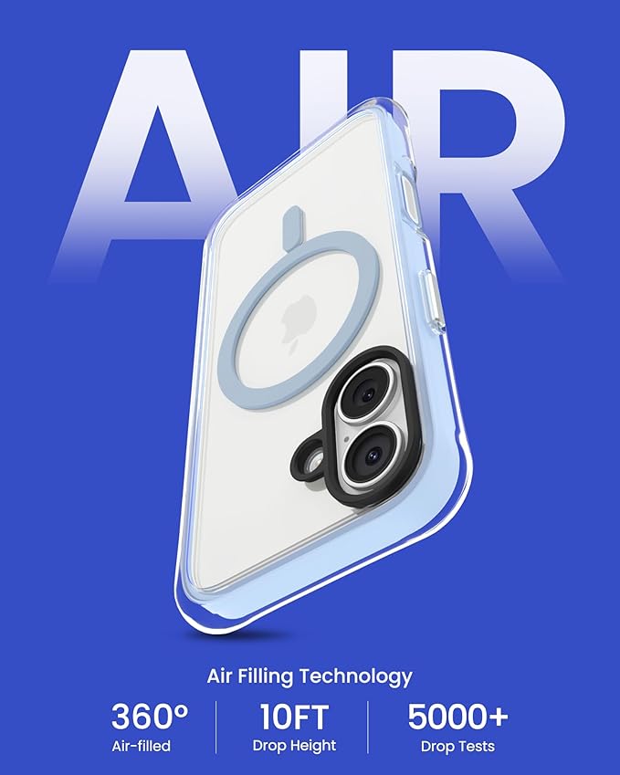 ORNARTO Air Case for iPhone 17 Clear | Military-Grade Drop Protection | Camera Control Button | Compatible with MagSafe | Built-in Air Phone Cover - Light Blue