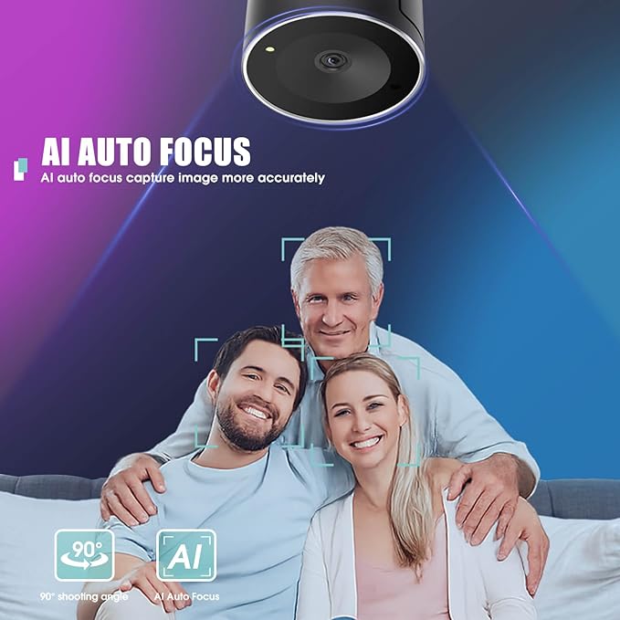 4K Webcam, UHD CMOS Sensor, Noise Canceling Mic, AI Autofocus, Adjustable FOV, Built-in Privacy Cover, Works for Teams, Zoom, Google Meet, PC/Mac/Laptop/MacBook/Tablet